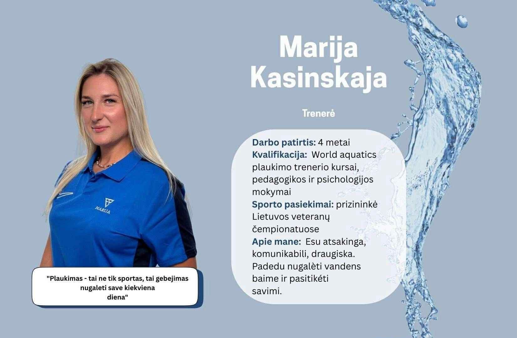 Vaikų plaukimo trenerė Marija Kasinskaja